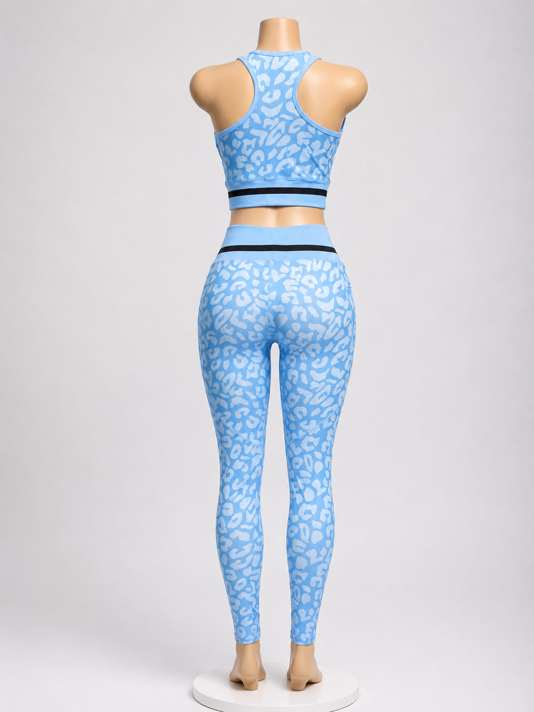 Sky Blue Leopard Print Sports Bra & High-Waist Leggings Set – Women’s 2-Piece Ac image 1