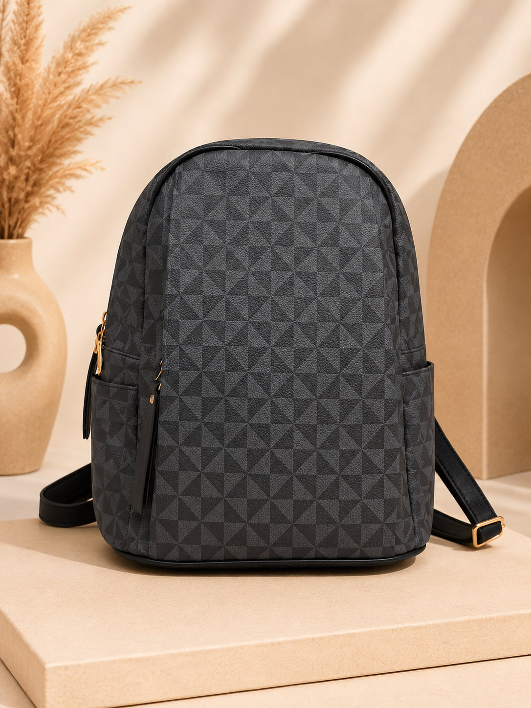 Modern Geometric Black Backpack image 0