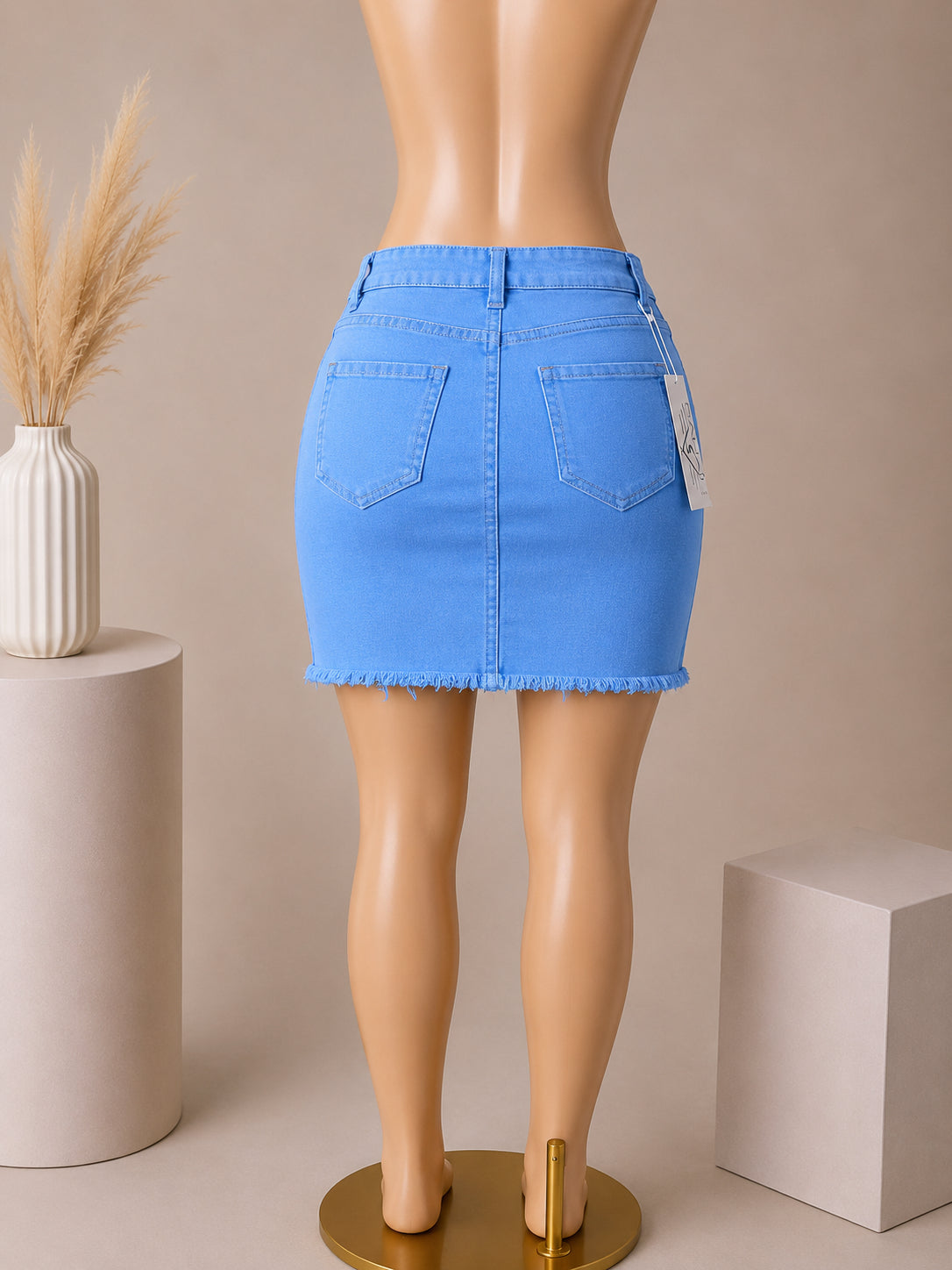 Sky Blue Distressed Denim Mini Skirt image 1