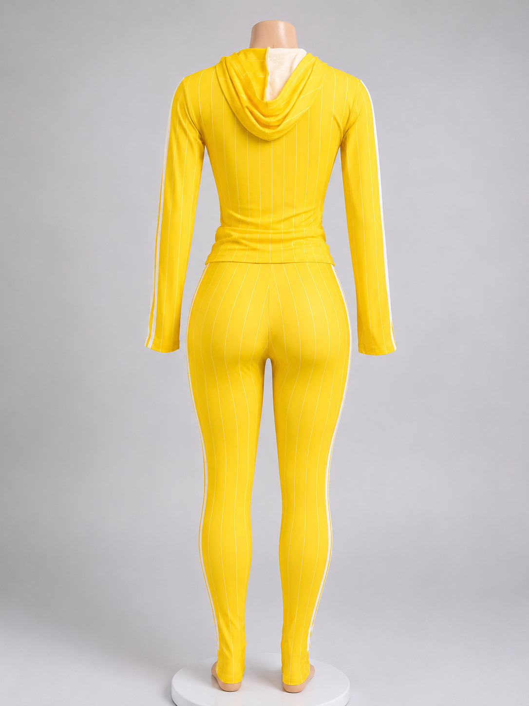 Women’s Yellow Ribbed 2-Piece Hooded Lounge Set – Long Sleeve Hoodie & High-Wais image 1