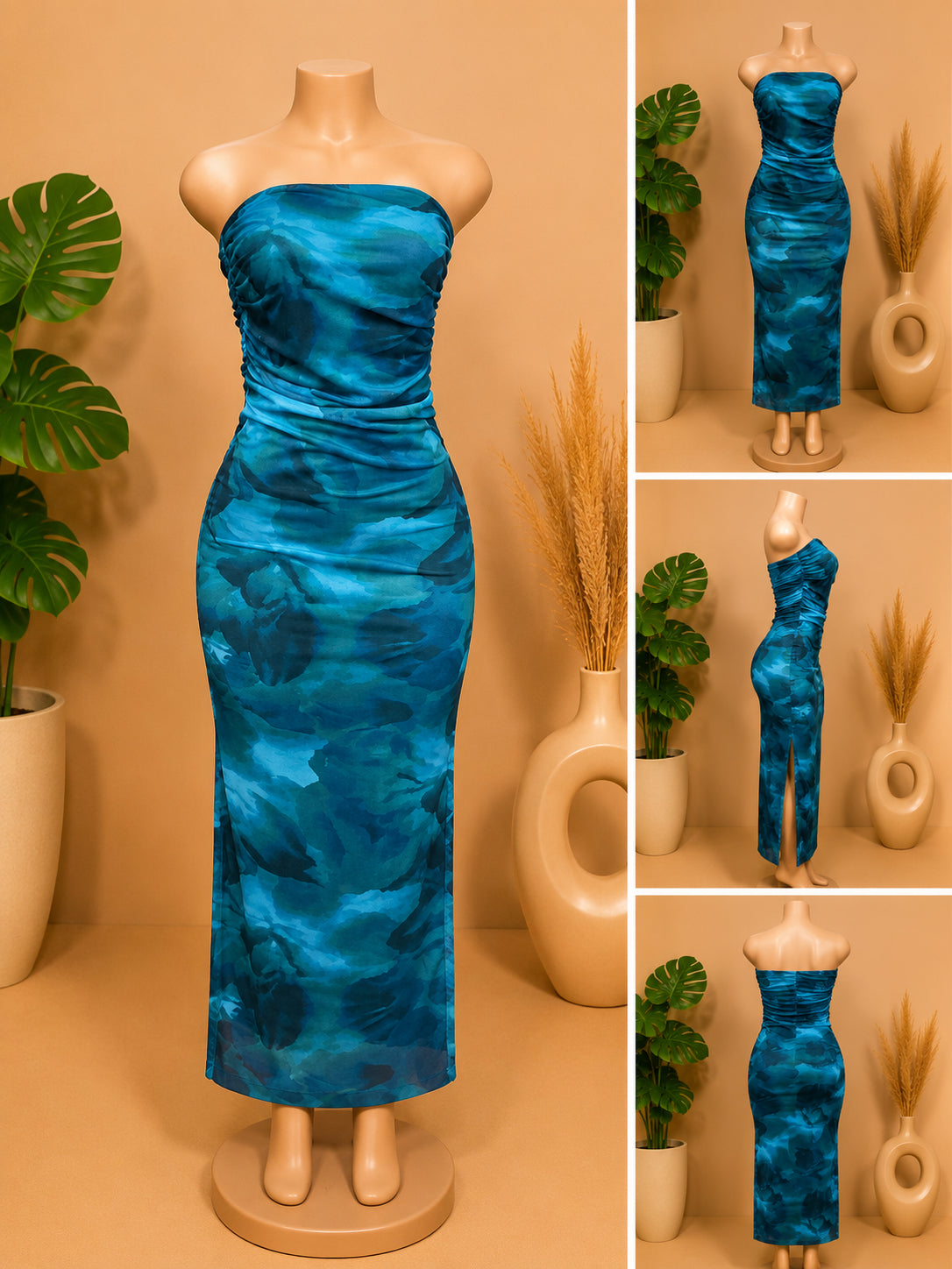 Women’s Strapless Ruched Bodycon Maxi Dress image 3