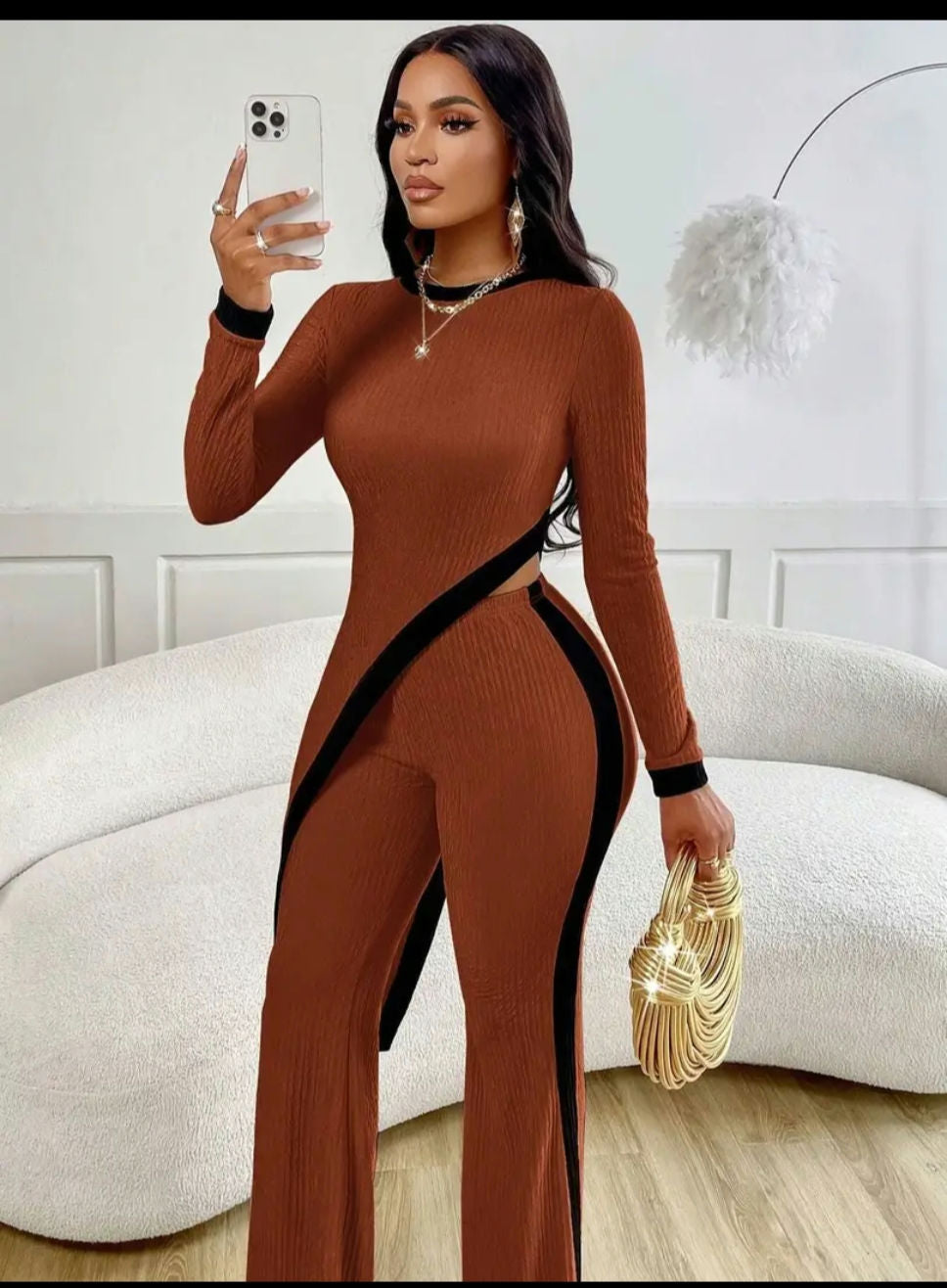 Fashion color contrast shirt patchwork pants image 5