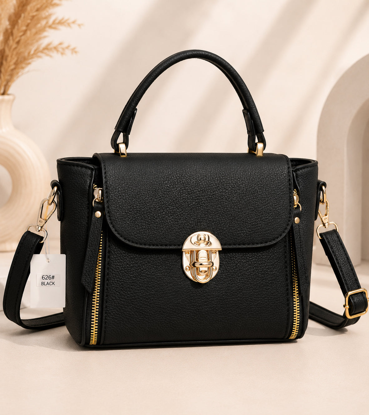 Elegant Black Top Handle Satchel Bag  image 0