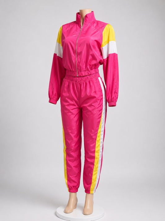 Women’s Color Block Windbreaker Two-Piece Tracksuit – Zip-Up Jacket & Jogger Pan image 0