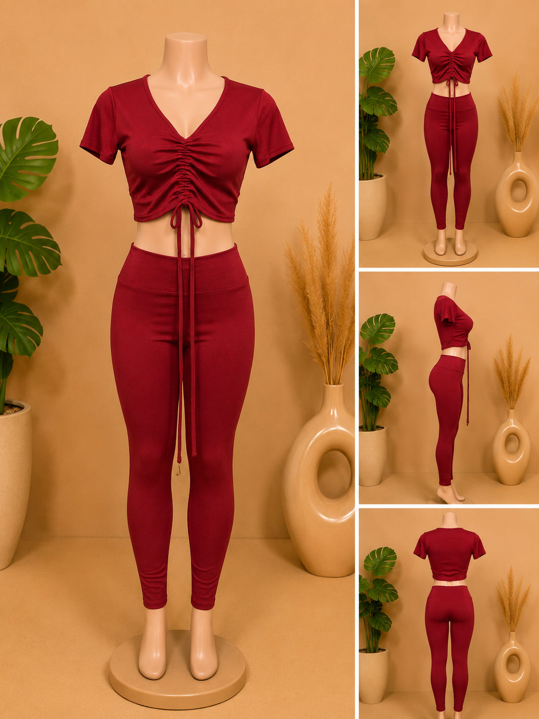 Women’s Ribbed Drawstring Lounge Set – 2 Piece Matching Outfit (Pink) image 2