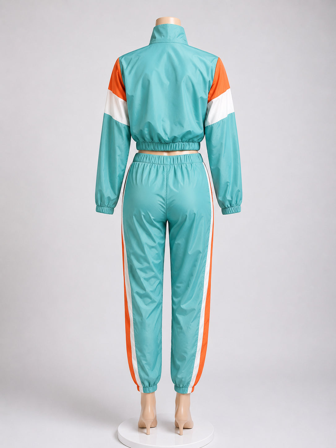 Women’s Color Block Windbreaker Tracksuit – Zip-Up Jacket & Jogger Pants (Back V image 1