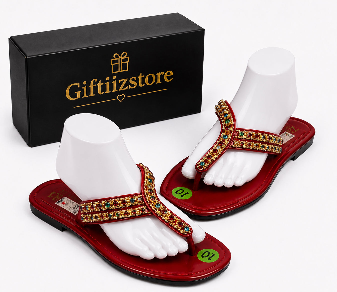 Giftiizstore Luxe Rhinestone Flat Sandals – Black image 2