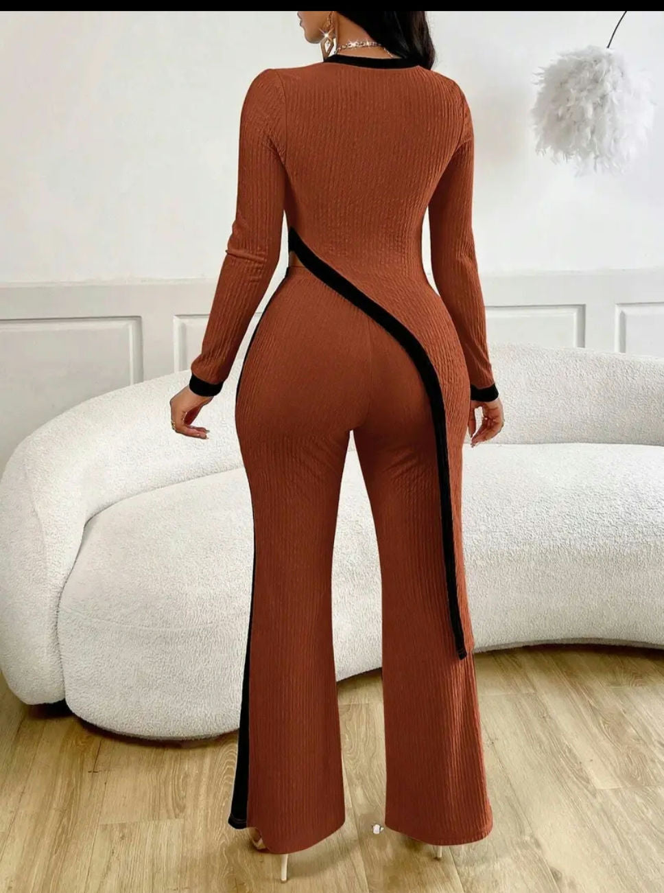 Fashion color contrast shirt patchwork pants image 4