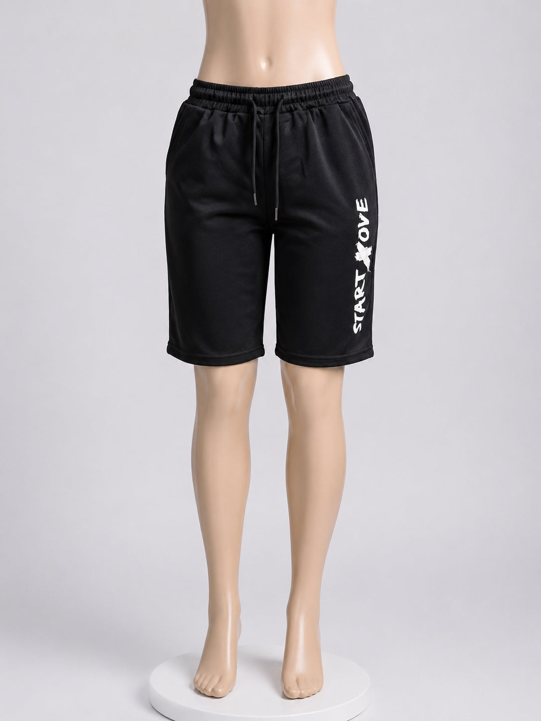 Women’s Black Casual Drawstring Bermuda Shorts – Soft & Comfortable Lounge Short image 0