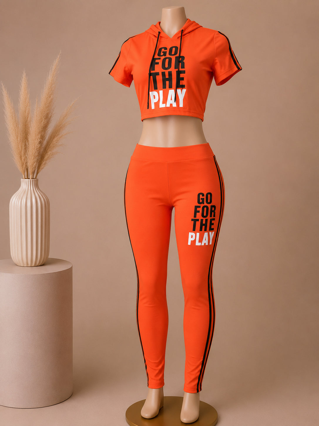 GO FOR THE PLAY Crop Hoodie & Leggings Activewear Set – Orange image 0