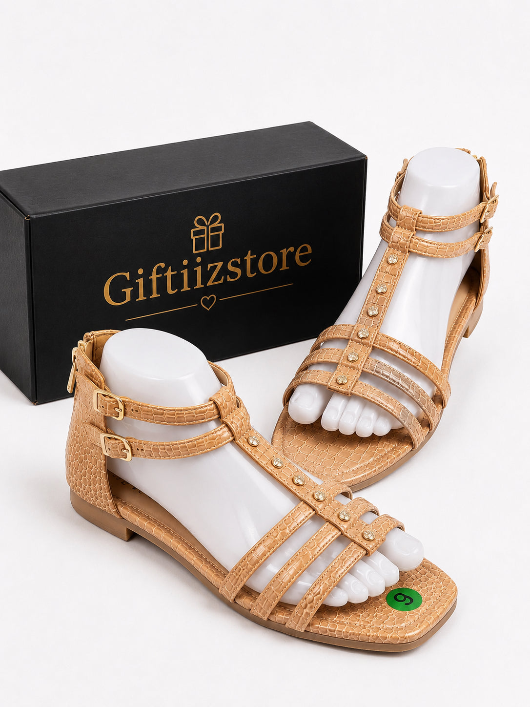 Women’s Rhinestone Gladiator Flat Sandals – Burgundy | Zip Back Casual Summer Sh image 3