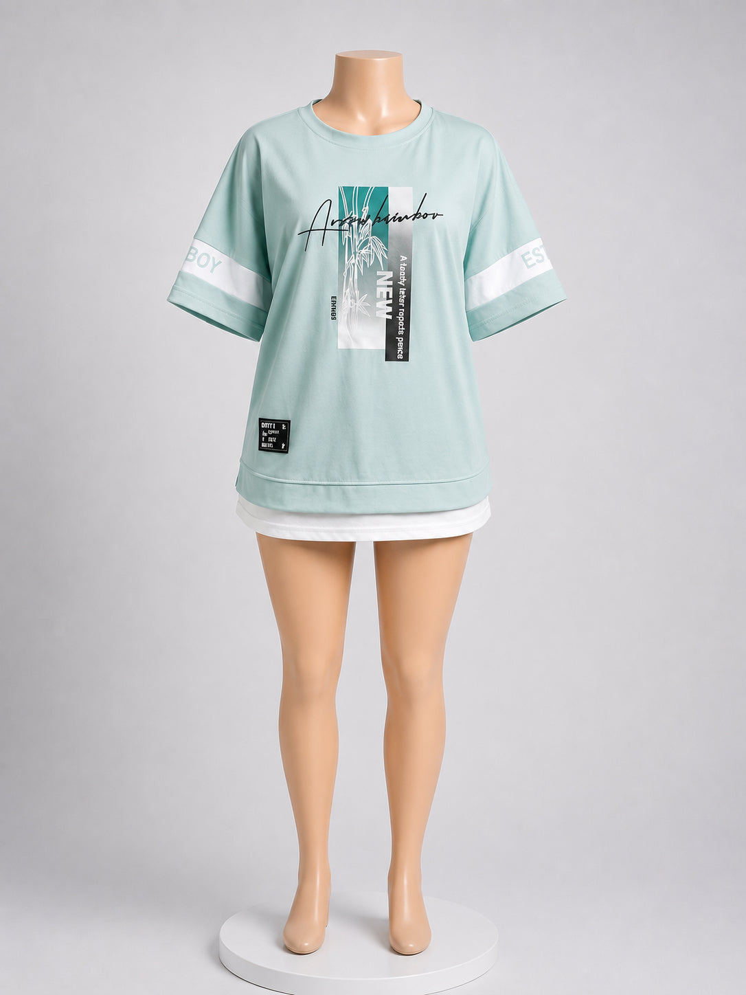 Women’s Mint Green Graphic Oversized T-Shirt – Casual Short Sleeve Crew Neck Top image 2