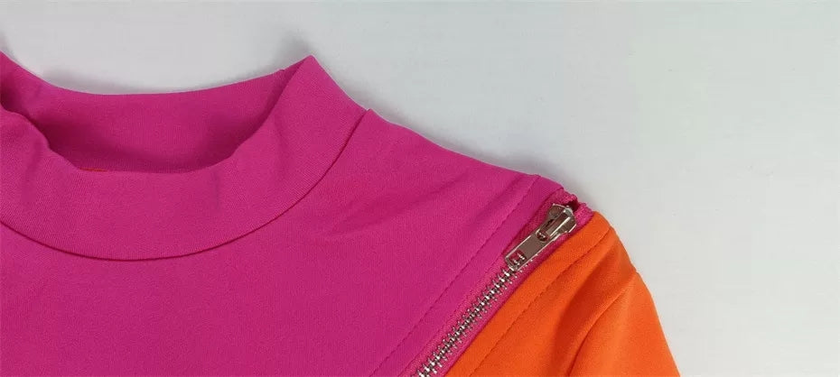 Bodycon Dress women Fall Long Sleeve color Block patchwork zipper split midi one image 3