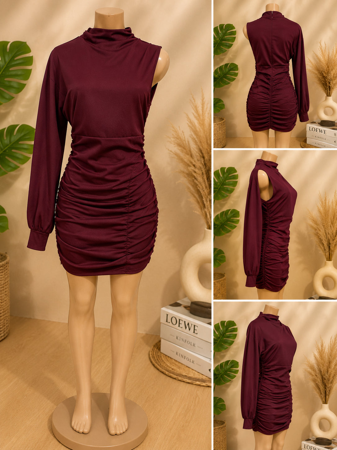 Women’s One-Shoulder Ruched Bodycon Mini Dress  image 1