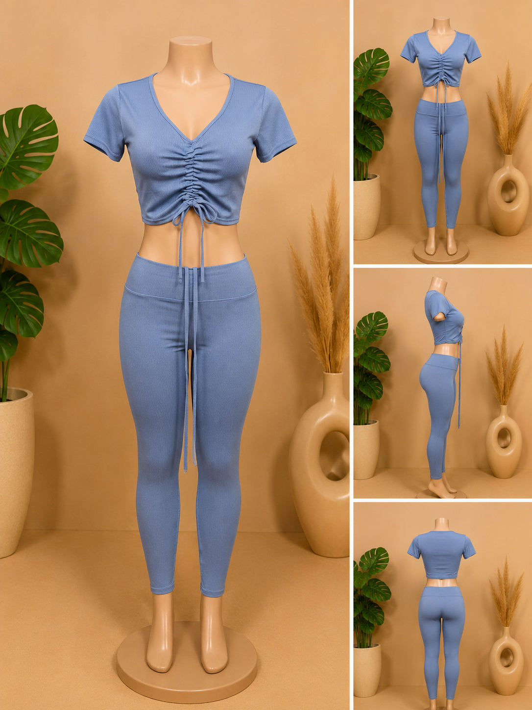 Women’s Ribbed Drawstring Lounge Set – 2 Piece Matching Outfit (Pink) image 3