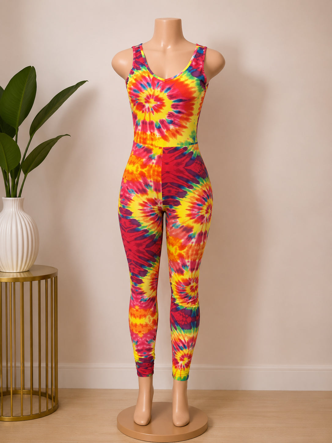 Women’s Tie-Dye Sleeveless Jumpsuit – Stretch One Piece Bodysuit image 0