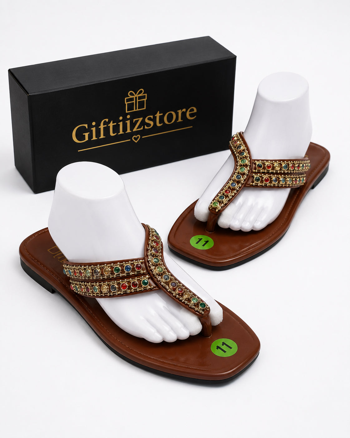 Giftiizstore Luxe Rhinestone Flat Sandals – Black image 0