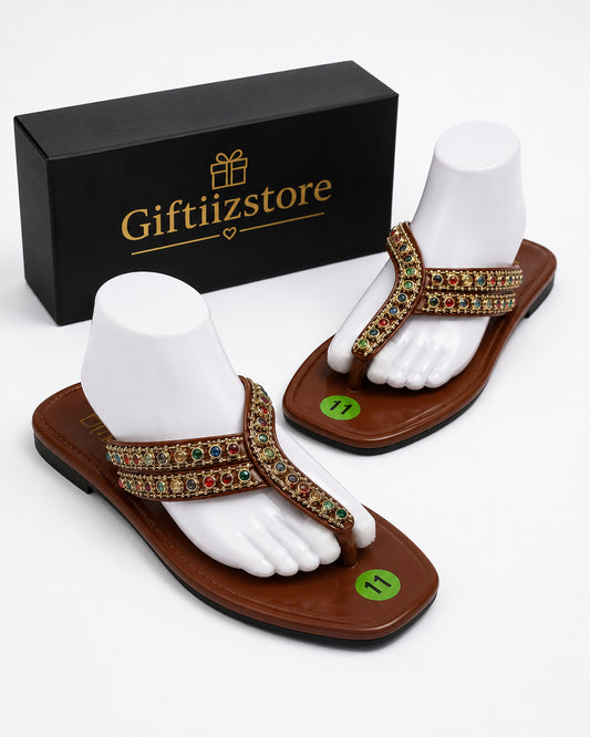 Giftiizstore Luxe Rhinestone Flat Sandals – Black image 0