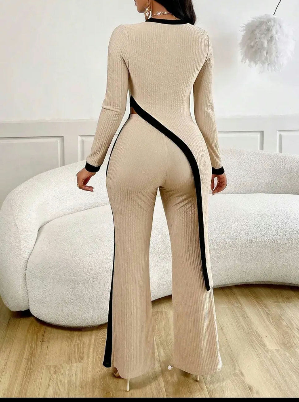 Fashion color contrast shirt patchwork pants image 2