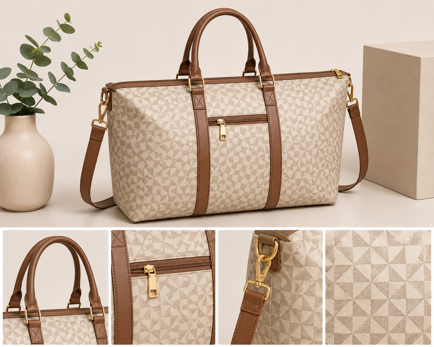 Elegant Geometric Travel Duffel Bag – Spacious Weekender & Carry-On Tote image 4
