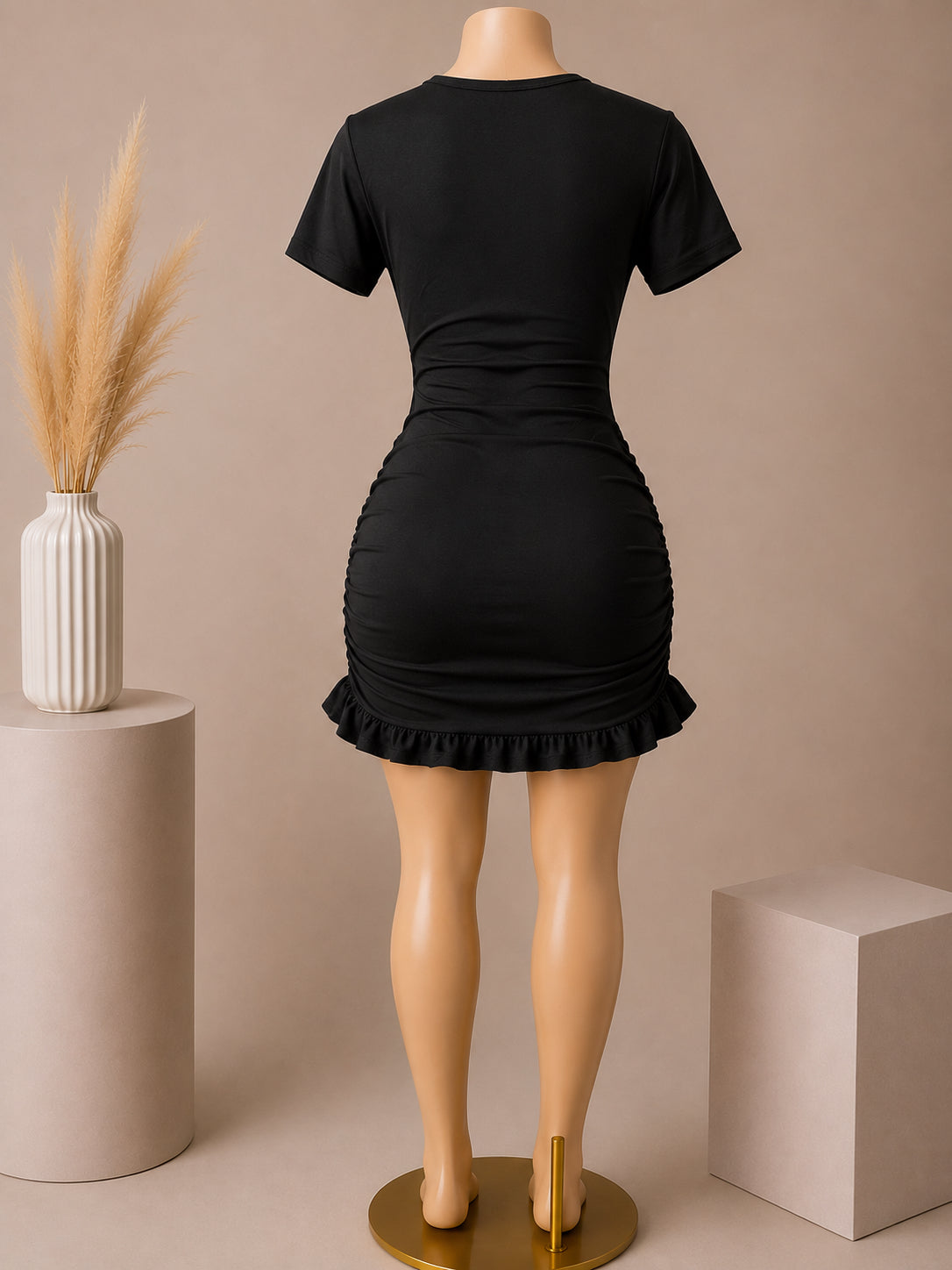 Black Cut-Out Ruched Mini Dress image 1
