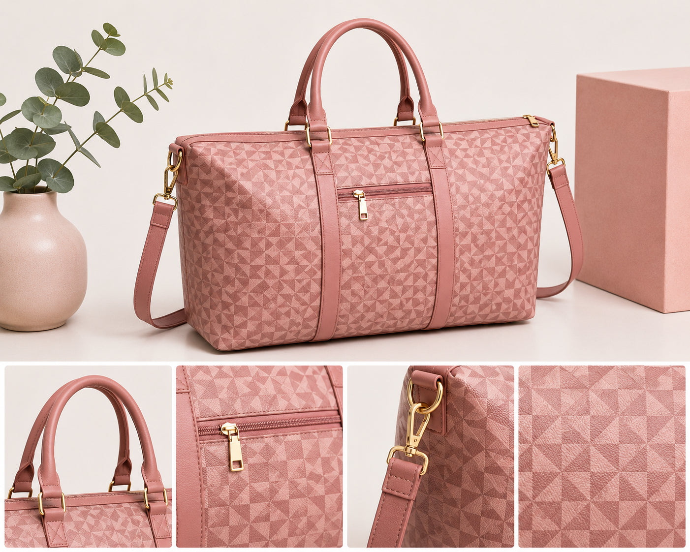 Elegant Geometric Travel Duffel Bag – Spacious Weekender & Carry-On Tote image 3