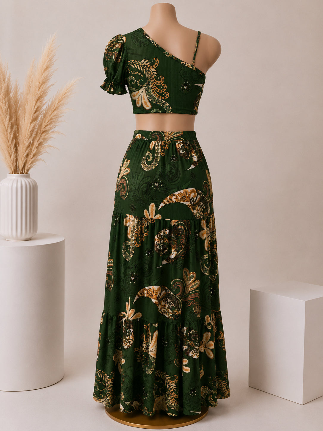 Emerald Paisley Two-Piece Maxi Skirt Set  image 1