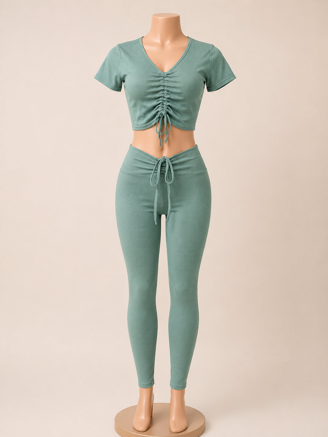 Women’s Ribbed Drawstring Lounge Set – 2 Piece Matching Outfit (Pink) image 1