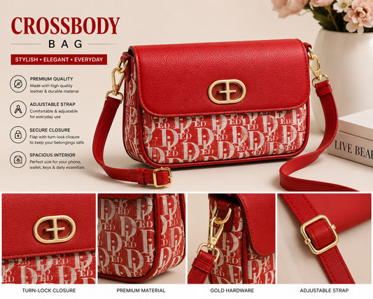 Luxury Black Monogram Crossbody Bag – Elegant Gold Lock Shoulder Purse for Women image 0