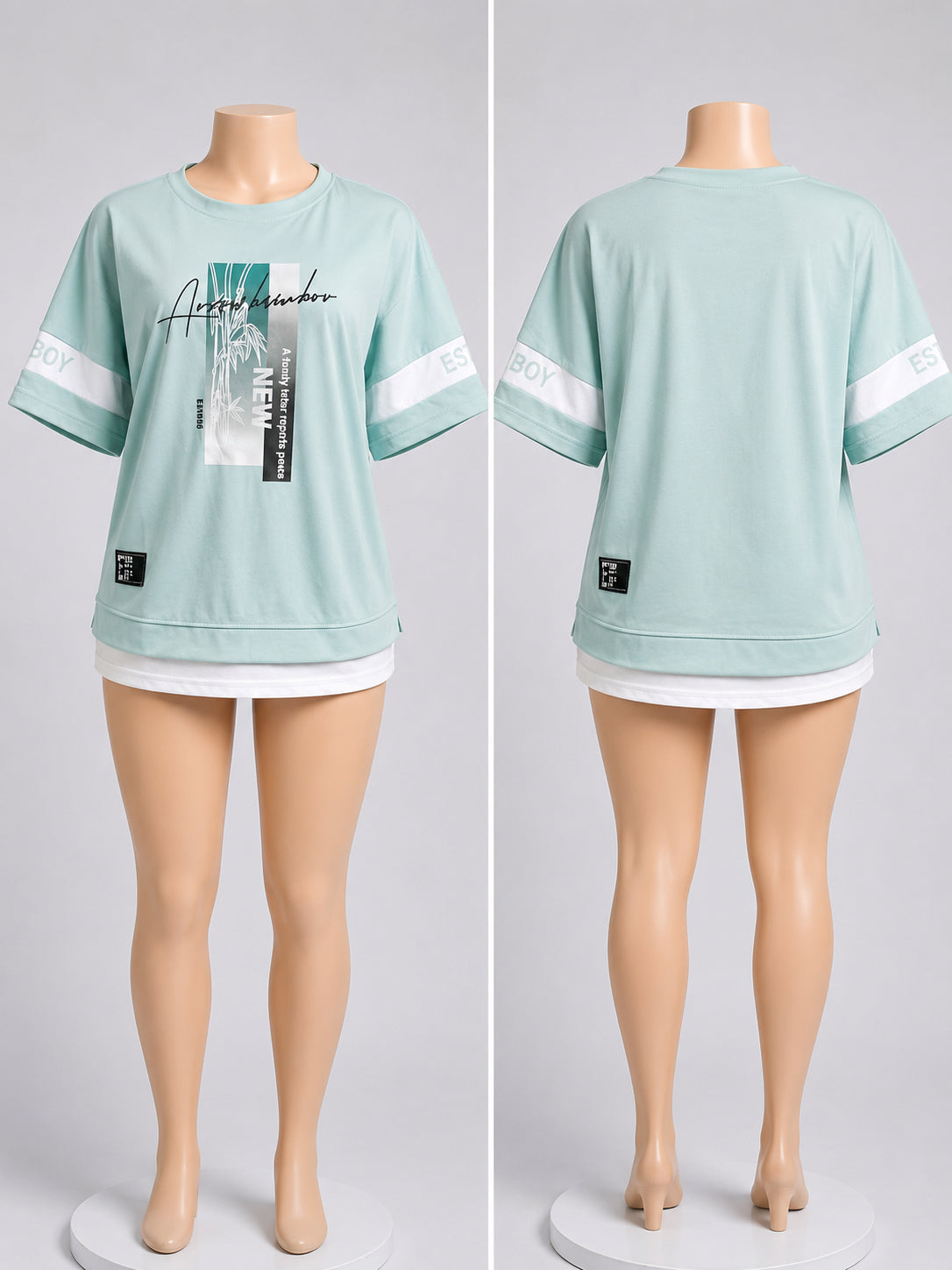 Women’s Mint Green Graphic Oversized T-Shirt – Casual Short Sleeve Crew Neck Top image 0