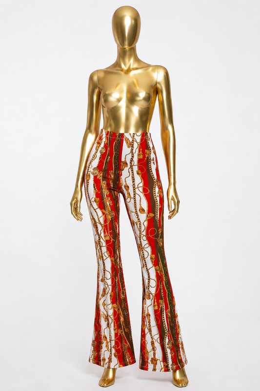 Multi color Baroque chain print flared pant