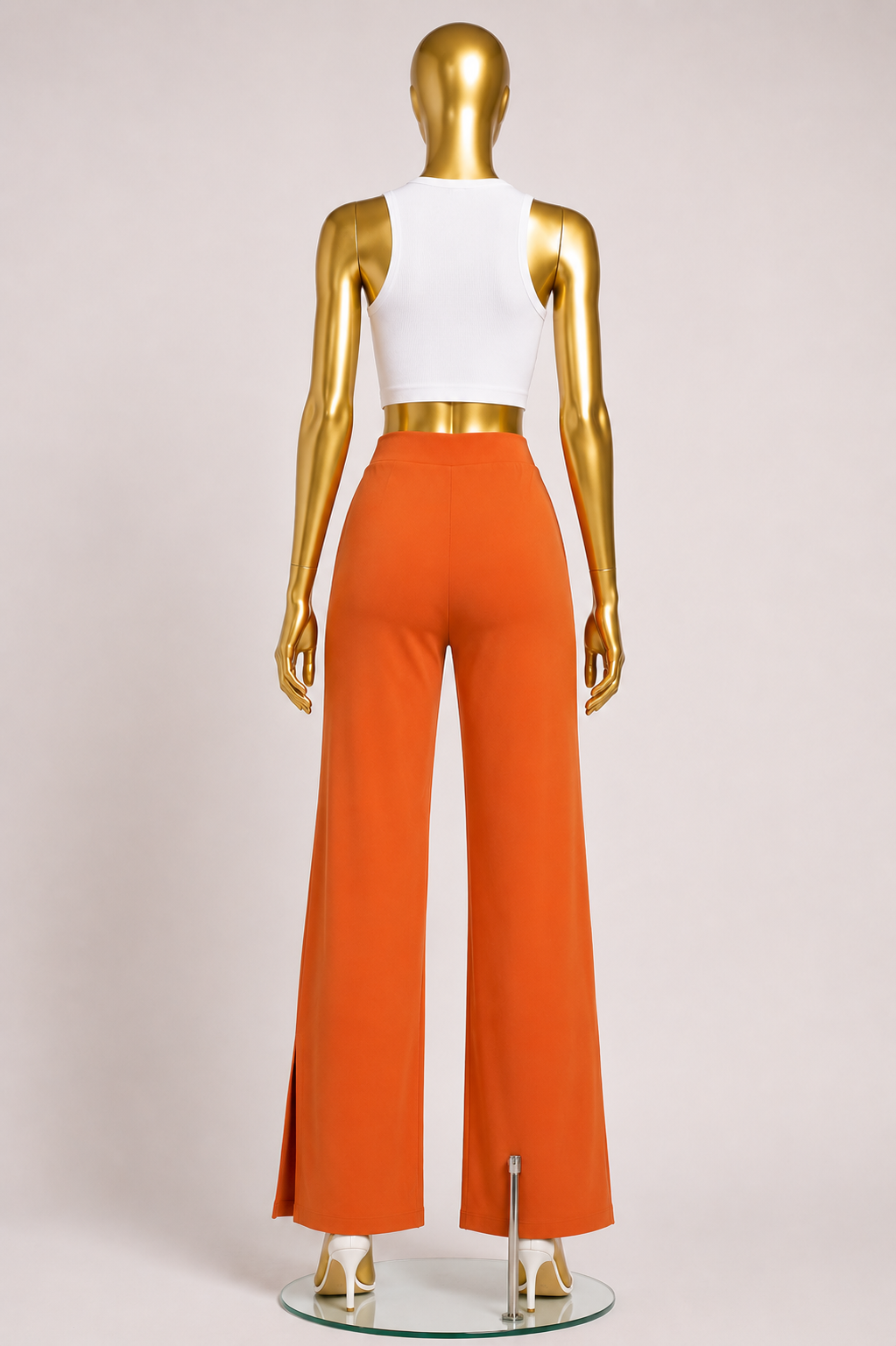 High-rise elastic slit  wide pants