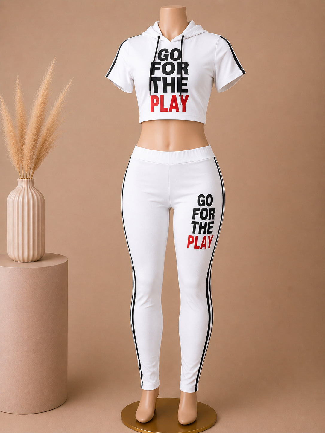 GO FOR THE PLAY Crop Hoodie & Leggings Activewear Set – White image 0
