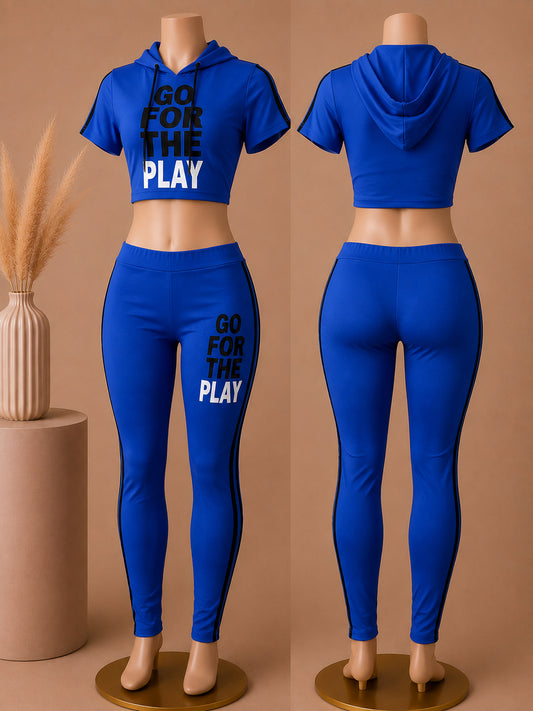 GO FOR THE PLAY Crop Hoodie & Leggings Activewear Set – Royal Blue image 0