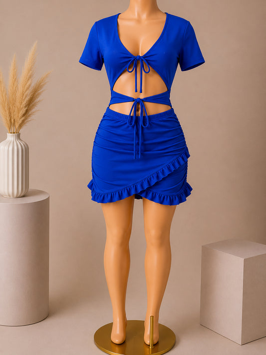 Royal Blue Cut-Out Ruched Mini Dress image 0