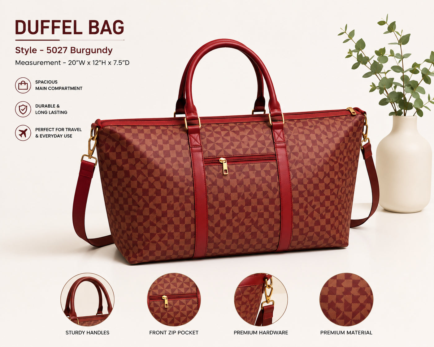 Elegant Geometric Travel Duffel Bag – Spacious Weekender & Carry-On Tote image 0