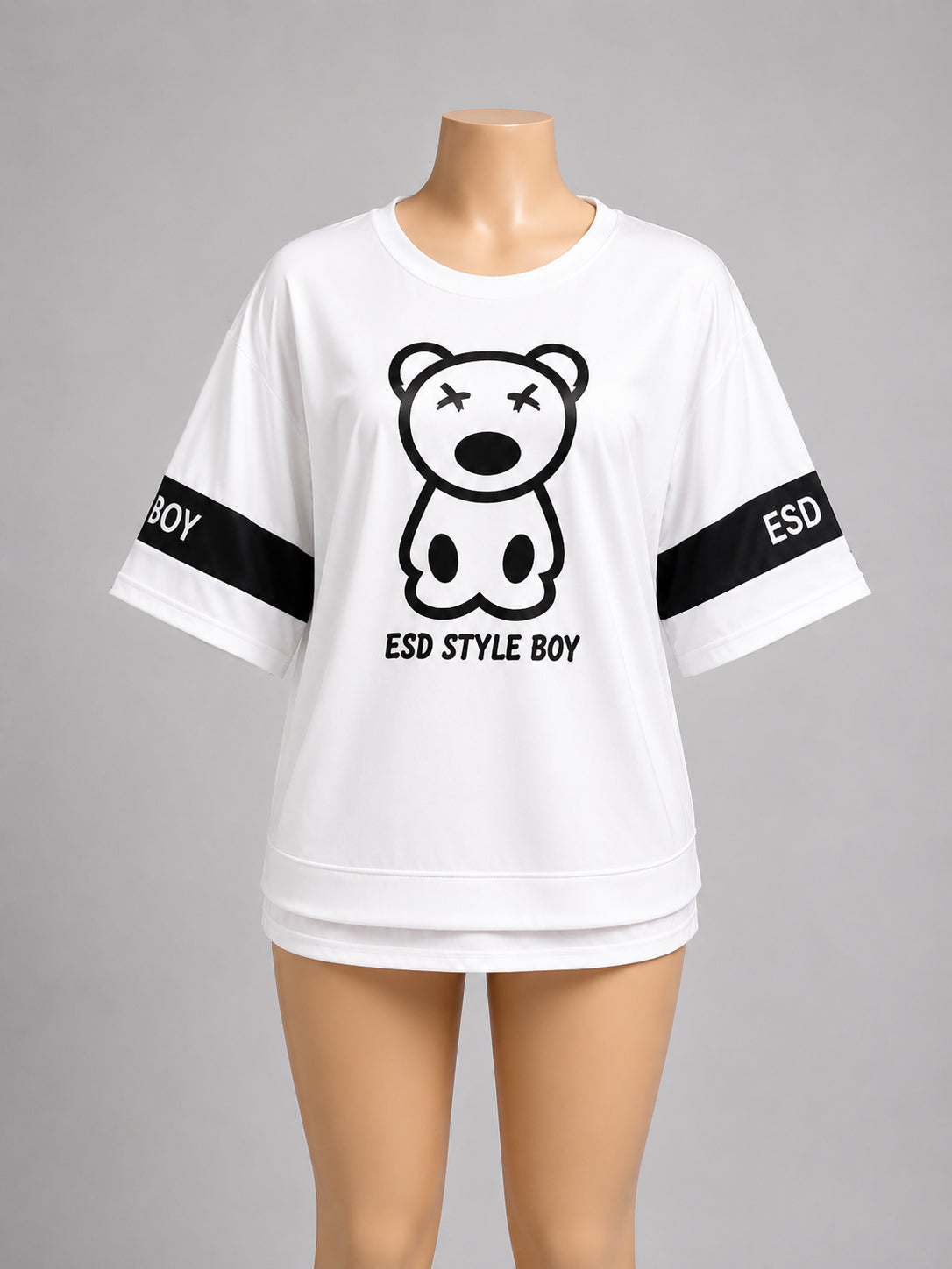 Women’s Black Oversized Graphic T-Shirt – Cute Bear Print Casual Short Sleeve To image 2