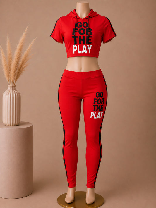 GO FOR THE PLAY Crop Hoodie & Leggings Activewear Set – Red image 0