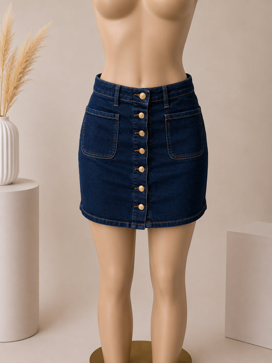 Classic Button Front Denim Mini Skirt image 0