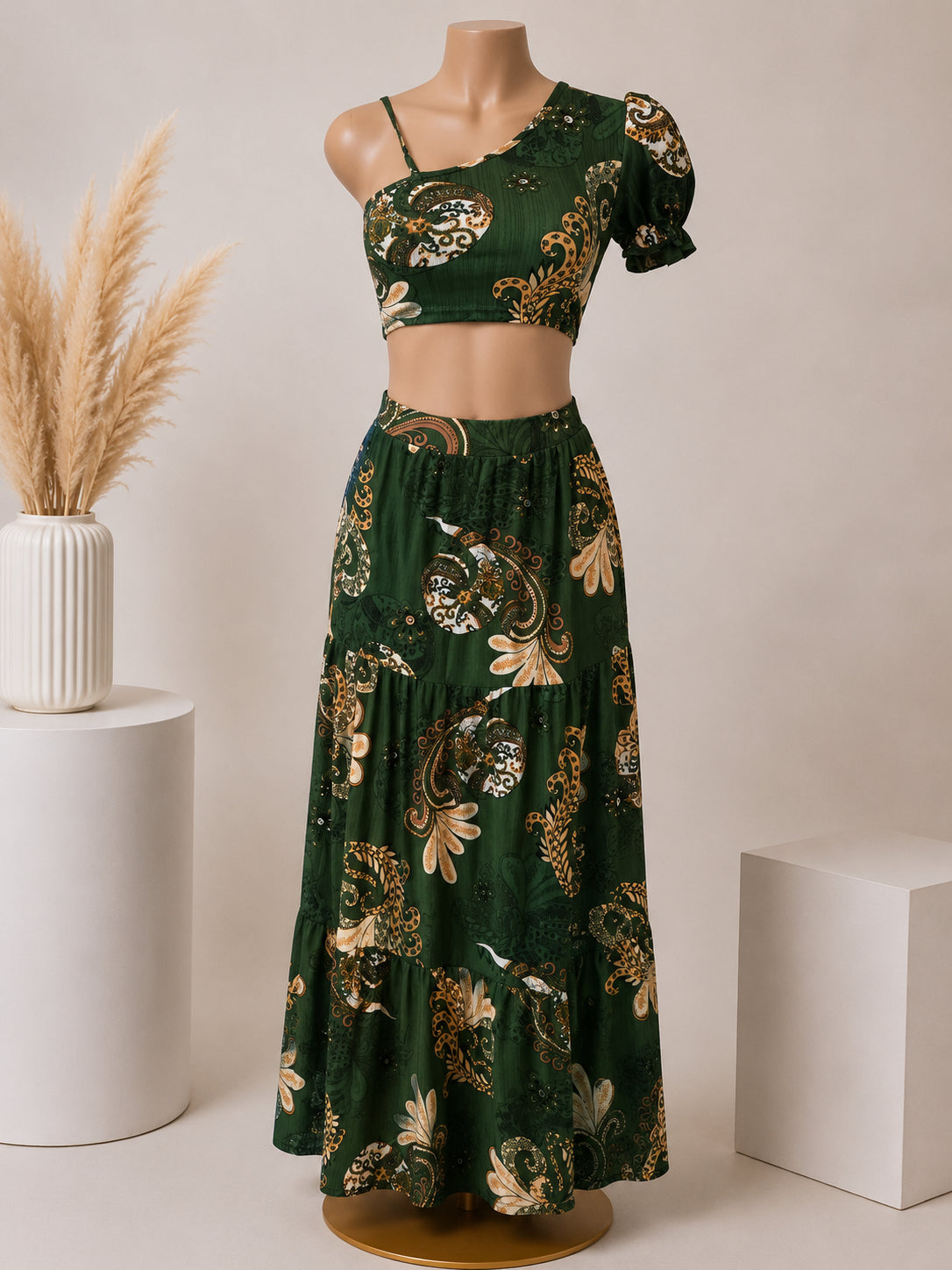 Emerald Paisley Two-Piece Maxi Skirt Set  image 0