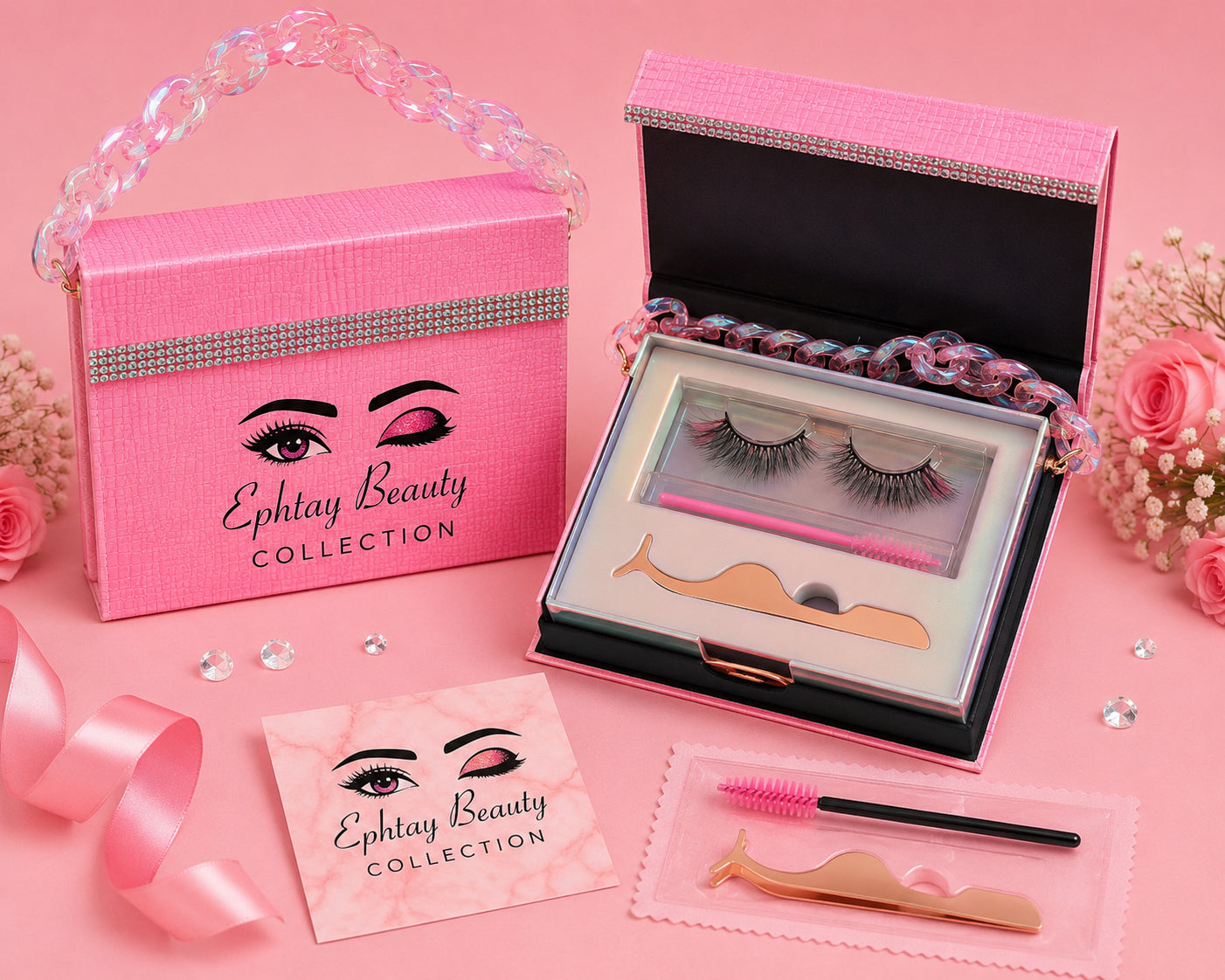 Ephtay Beauty Pink Print Magnetic Eyelash Kit – Reusable Faux Mink Lashes wit image 1