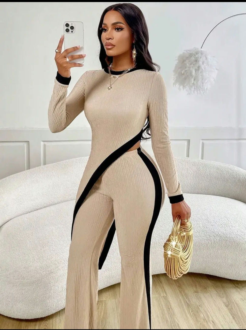 Fashion color contrast shirt patchwork pants image 3