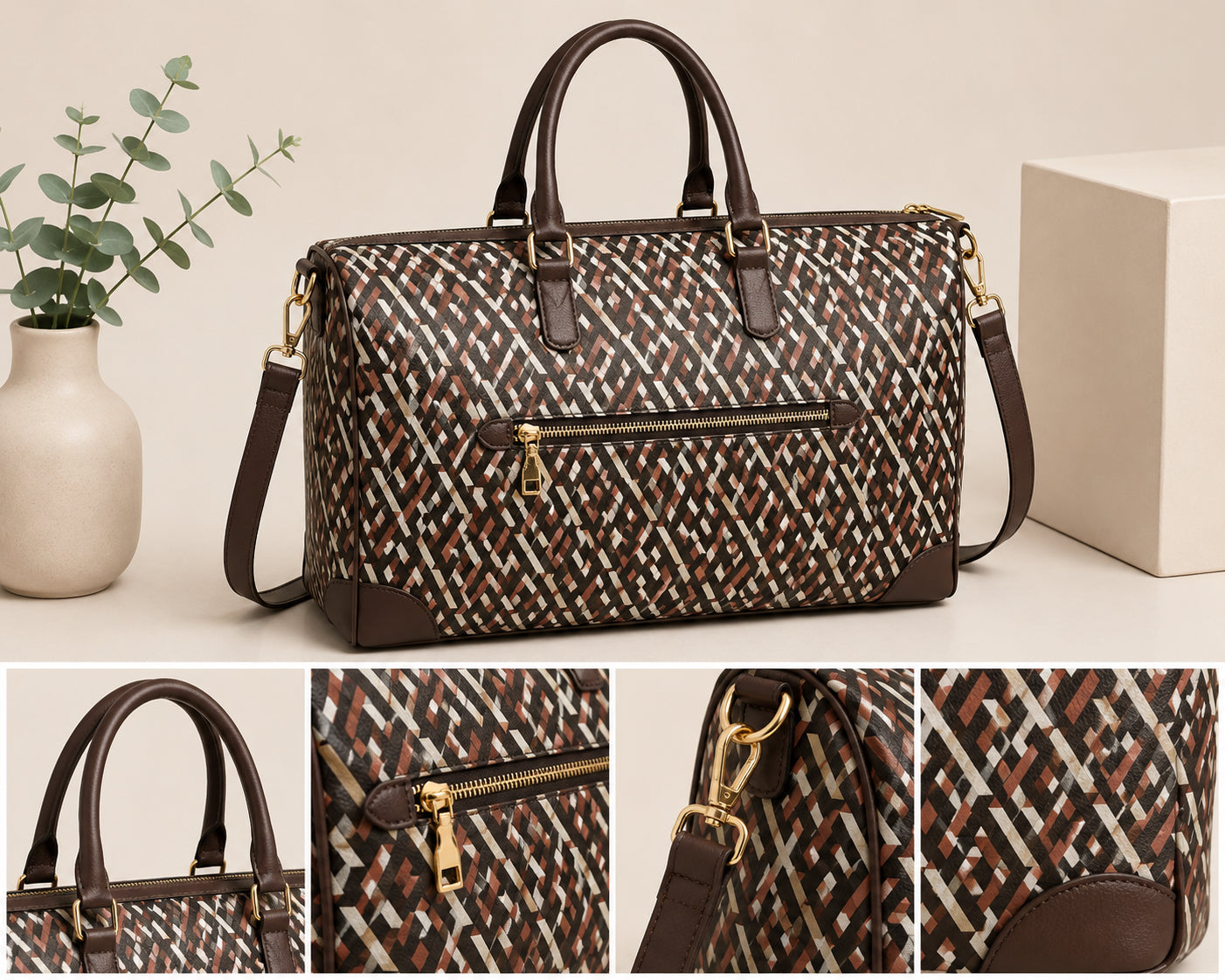 Luxury Patterned Travel Duffel Bag – Large Weekender Carry-On Bag image 1
