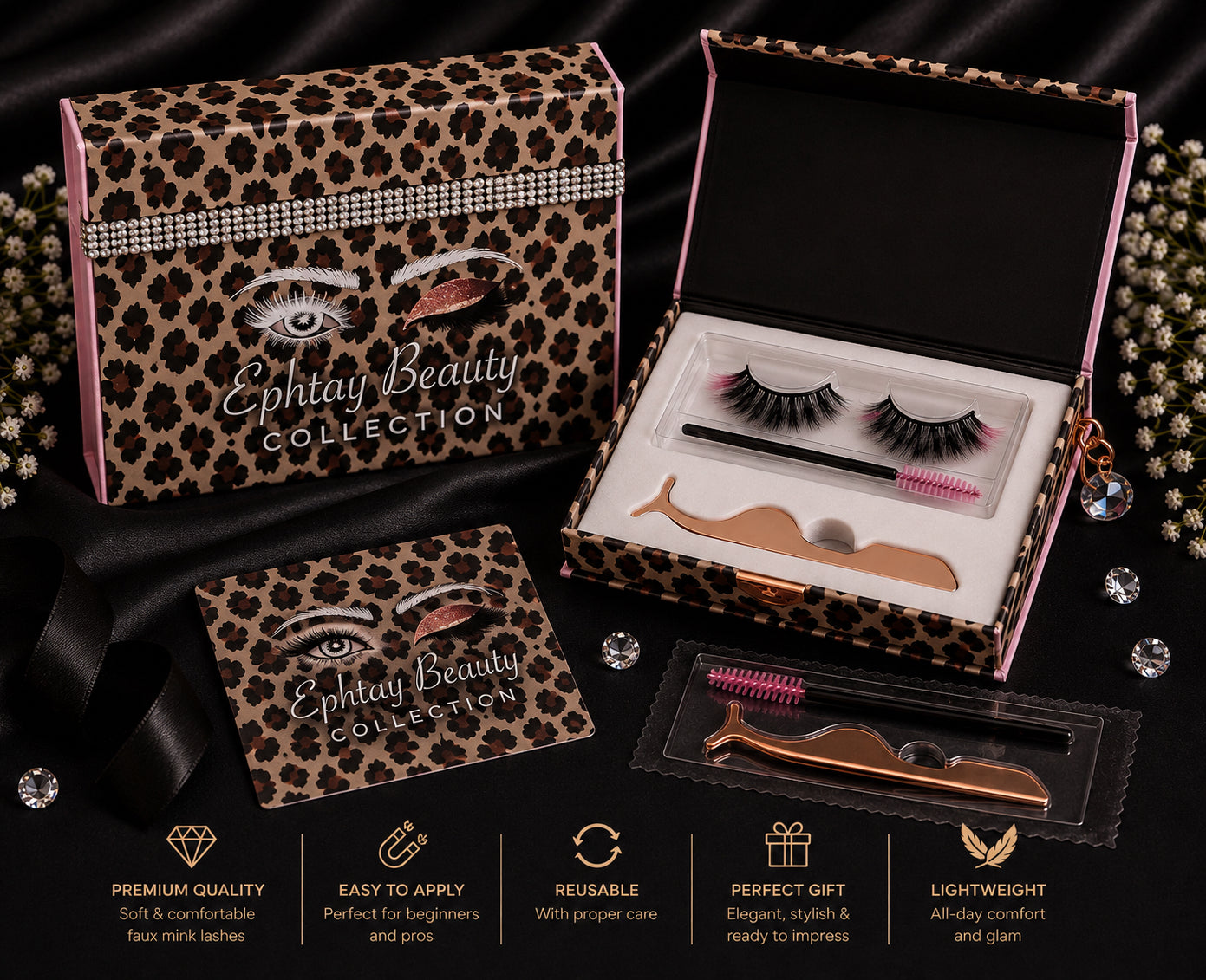 Ephtay Beauty Leopard Print Magnetic Eyelash Kit – Reusable Faux Mink Lashes wit image 0