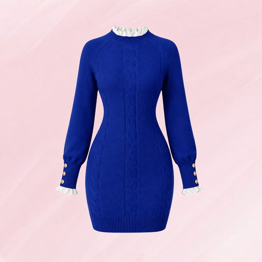 Women's Cable Knit Long Sleeve Bodycon Sweater Dress – Blue