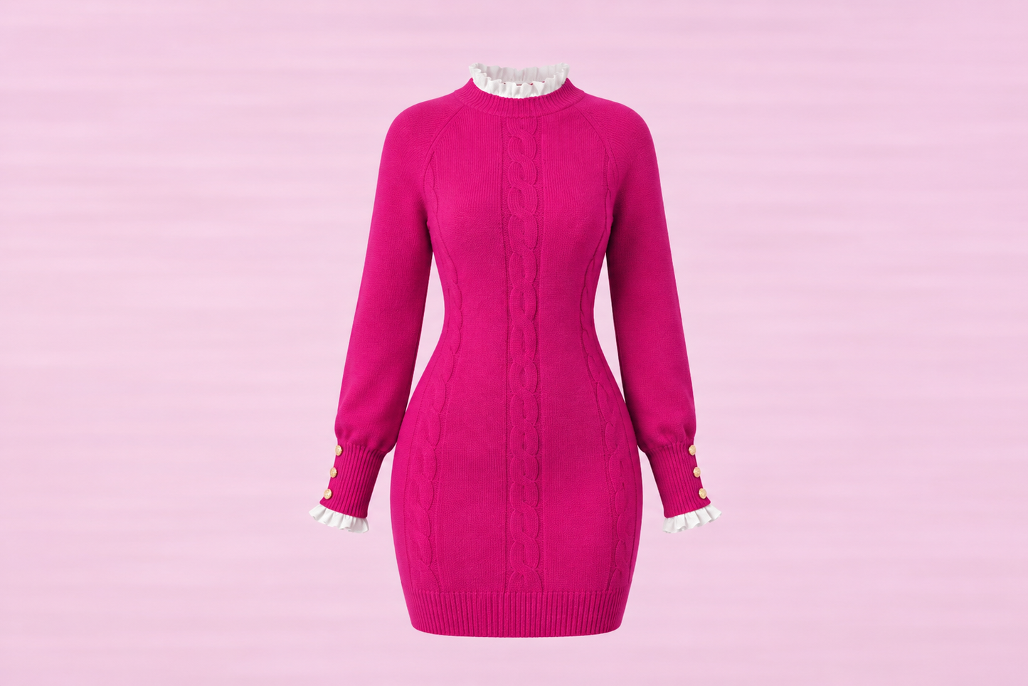 Women's Cable Knit Long Sleeve Bodycon Sweater Dress – Hot pink